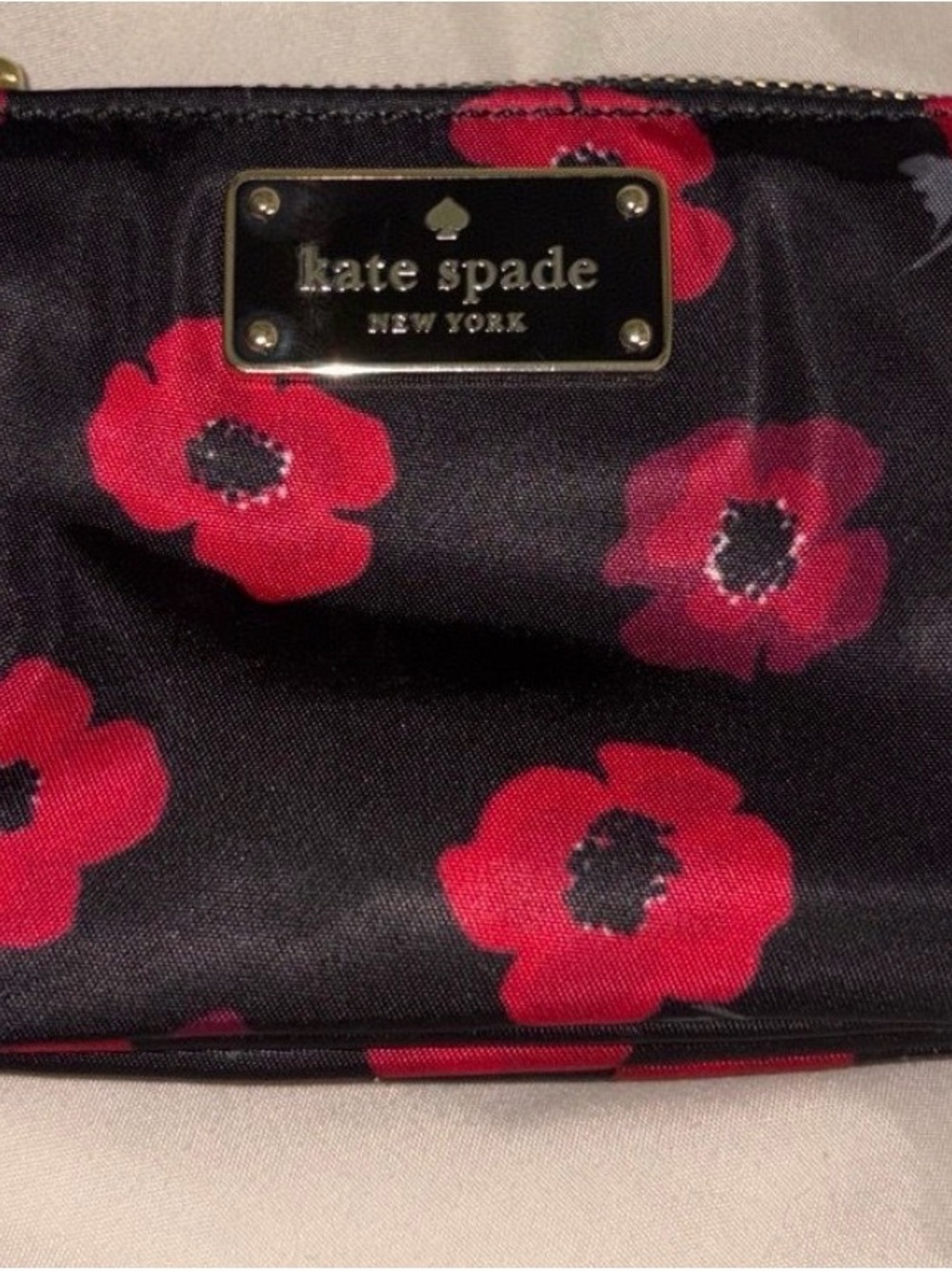 kate spade Black Cosmetic Pouch with Red Floral Print